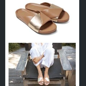 Beek Paloma Leather Slide Sandal Gold and Honey Size 9 New in Box